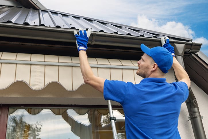 Illustrative gutter and fascia detail along a roof edge