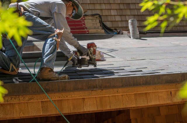 Roofing work with a nail gun